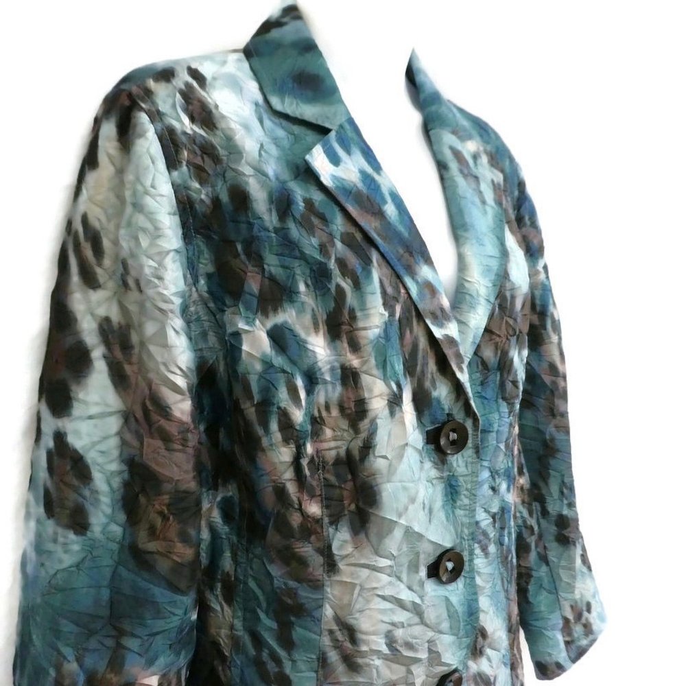 Chicos Blazer Marble Turquoise Crinkle 3 Button M - Picture 2 of 11